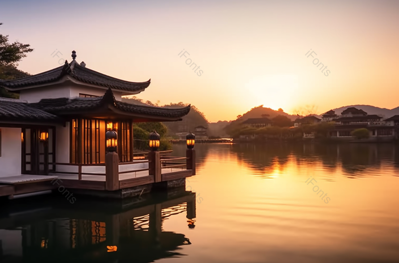 奢华中式湖景空间,高清,摄影图,摄影图片,图片大全,摄影图免费下载